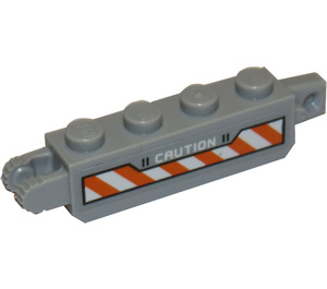 LEGO Scharnier Stein 1 x 4 Verriegelt Doppelt mit 'CAUTION' und Orange und Weiß Danger Streifen Aufkleber (30387)