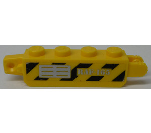 LEGO Scharnier Steen 1 x 4 Vergrendelings Dubbele met 'RAF-165', Zwart en Geel Danger Strepen, Vents (both sides) Sticker (30387)