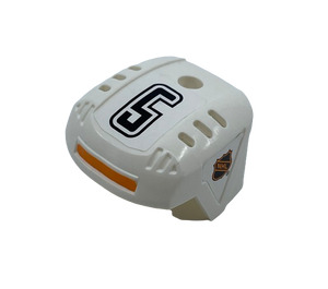 LEGO Hockey Casque avec NHL logo Both Côtés, Noir Number 5 et Orange Bande Autocollant (44790)