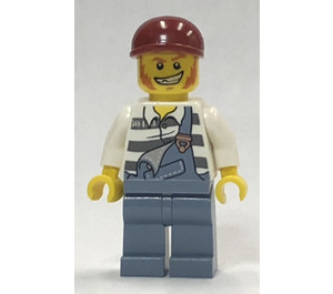 LEGO Jail Prisoner mit Dark rot Deckel und Torn Overalls Minifigur