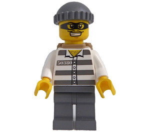 LEGO Jail prisoner with prison stripes, mask Minifigure