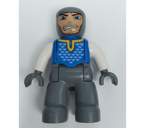 LEGO Riddare med Blå Topp Duplo figur med vita armar och gråa händer