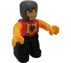 LEGO Knight with Dragon Emblem, red chest and orange arms and Smile Duplo Figure