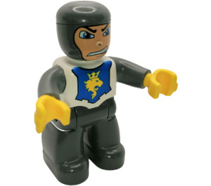 LEGO Ritter mit Weiß und Blau oben Duplo-Figur mit grauen Armen und gelben Händen