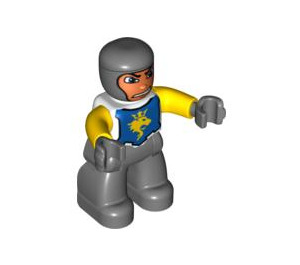 LEGO Ritter mit Weiß und Blau oben Duplo-Figur mit gelben Armen und grauen Händen