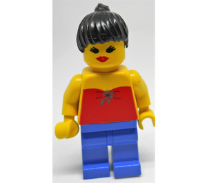 LEGO Lady med Rød Halter Topp og Svart Hår Minifigur