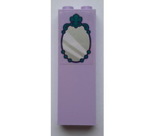 LEGO Lavendel Steen 1 x 2 x 5 met Mirror in Dark Turquoise Kader met Wit Strepen Sticker (2454)