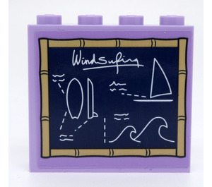 LEGO Lavendel Steen 1 x 4 x 3 met 'Windsurfing' en Drawing aan a Blackboard Sticker (49311)