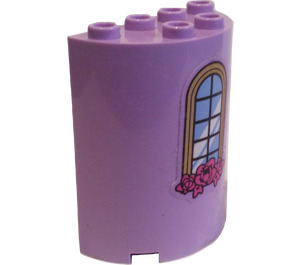LEGO Lavender Cylinder 2 x 4 x 4 Half with Curved Window and Roses Sticker (6218)