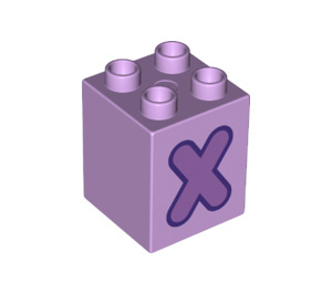 LEGO Lavendel Duplo Backstein 2 x 2 x 2 mit Letter "X" Dekoration (31110 / 65975)