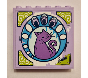 LEGO Lavender Panel 1 x 6 x 5 with Cat in Circle Sticker (59349)