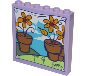 LEGO Lavender Panel 1 x 6 x 5 with flowers in pots Sticker (59349)