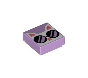 LEGO Lavender Tile 1 x 1 with Cat with Sunglasses with Groove (3070 / 101639)