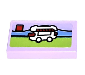 LEGO Lavande Tuile 1 x 2 avec bus Autocollant avec rainure (3069)
