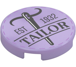 LEGO Lavender Tile 2 x 2 Round with "EST 1932 tailor" with Bottom Stud Holder (14769 / 102493)