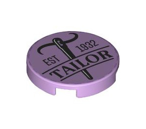 LEGO Lavender Tile 2 x 2 Round with "EST 1932 tailor" with Bottom Stud Holder (14769 / 102493)