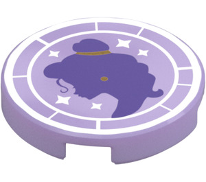 LEGO Lavender Tile 2 x 2 Round with Princess Silhouette with Bottom Stud Holder (14769 / 106636)