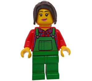 LEGO Lawn Worker in Green Overalls with Dark Brown Hair Minifigure