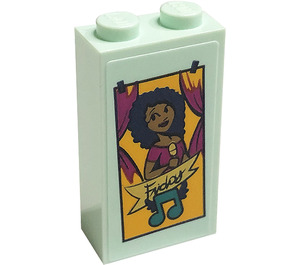 LEGO Licht Aqua Steen 1 x 2 x 3 met Woman, Note, 'Friday' Sticker (22886)
