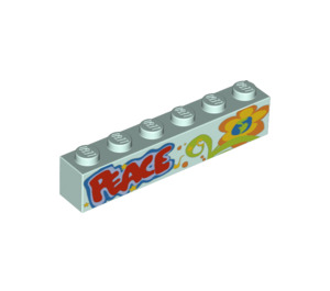 LEGO Light Aqua Brick 1 x 6 with 'PEACE', Flower (3009 / 96115)