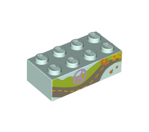 LEGO Light Aqua Brick 2 x 4 with Highway and Peace Logo (3001 / 96119)