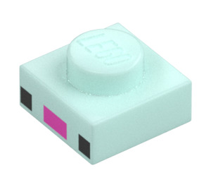 LEGO Licht aqua Plaat 1 x 1 met Zwart en Magenta Vierkanten (3024 / 103721)