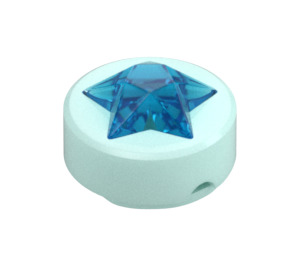 LEGO Light Aqua Tile 1 x 1 Round with Raised Transparent Dark Blue Star (72046)