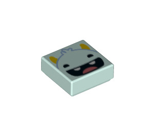 LEGO Light Aqua Tile 1 x 1 with Monster with Horns and Open Mouth with Groove (3070 / 78511)