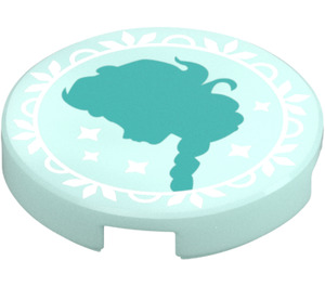 LEGO Light Aqua Tile 2 x 2 Round with Princess Silhouette with Bottom Stud Holder (14769 / 106639)