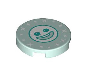 LEGO Light Aqua Tile 2 x 2 Round with Snowball smile with Bottom Stud Holder (14769 / 106640)