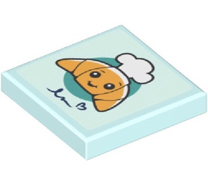 LEGO Light Aqua Tile 2 x 2 with Croissant Chef Sticker with Groove (3068)