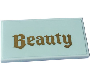 LEGO Light Aqua Tile 2 x 4 with 'Beauty' Sticker (87079)