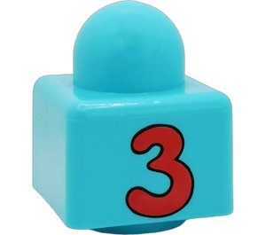 LEGO Bleu clair Primo Brique 1 x 1 avec Number '3' et 3 Fleurs sur opposite Côté (31000)