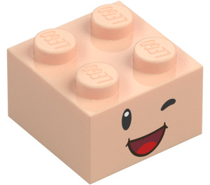 LEGO Light Flesh Brick 2 x 2 with Toad Face with Open Mouth Smile and Wink (3003 / 94666)