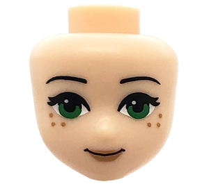 LEGO Lys hud Minidoll Hode med Grønn Øyne, Freckles, Rosa Lips og lukket Munn (20035 / 92198)