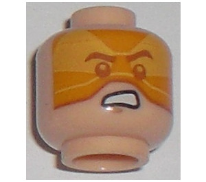 LEGO Licht vleeskleurig Minifiguur Hoofd Dual-Sided met Bruin Eyebrows en Grimace, Oranje Vizier (Verzonken solide nop) (3626)