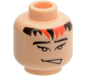 LEGO Light Flesh Minifigure Head with Black and Red Hair on Forehead and Lopsided Open Mouth (Safety Stud) (3626 / 63163)