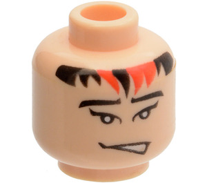 LEGO Leichtes Fleisch Minifigure Kopf mit Schwarz und rot Haar auf Forehead und Lopsided Open Mouth (Sicherheitsbolzen) (3626 / 63163)