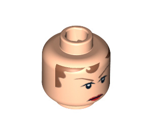 LEGO Light Flesh Minifigure Head with Brown Hair on Forehead and Thin Pointed Eyebrows (Safety Stud) (3626 / 63169)