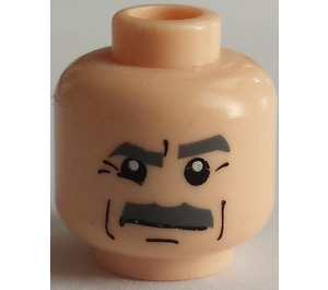 LEGO Světlá tělová Minifigurka Hlava s Dark Stone Šedá Bushy Knír / Eyebrows (Bezpečnostní cvoček) (3626)