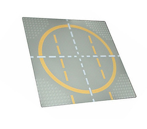 LEGO Light Gray Baseplate 32 x 32, 9-Stud Landing Pad with Yellow Circle, 1-way Lines, Yellow Lines Not Touching Circle Pattern