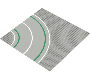 LEGO Lys grå Bunnplate 32 x 32 Road 7-Knott Curve med Grønn Lines