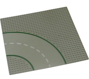 LEGO Lichtgrijs Grondplaat 32 x 32 Road 9-Stud Curve met Road Patroon