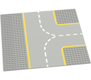 LEGO Light Gray Baseplate 32 x 32 with Road with 9-Stud T Intersection with Yellow Lines and Central Divider