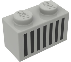 LEGO Ljusgrå Kloss 1 x 2 med Svart Grill med bottenrör (3004)