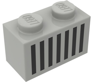 LEGO Hellgrau Backstein 1 x 2 mit Schwarz Gitter mit Unterrohr (3004)