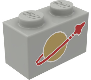 LEGO Ljusgrå Kloss 1 x 2 med Classic Rymd logotyp med bottenrör (3004)