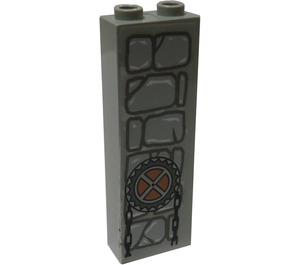 LEGO Light Gray Brick 1 x 2 x 5 with Chain and Gear Sticker with Stud Holder (2454)