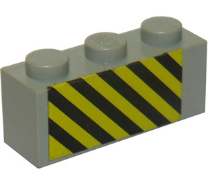 LEGO Světle šedá Kostka 1 x 3 s Černá a Žlutá Danger Pruhy Samolepka (3622)