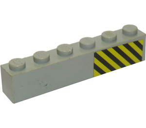 LEGO Light Gray Brick 1 x 6 with Black and Yellow Danger Stripes (Right) Sticker (3009)